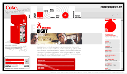 The Coke fridge website featuring the eight anthem
